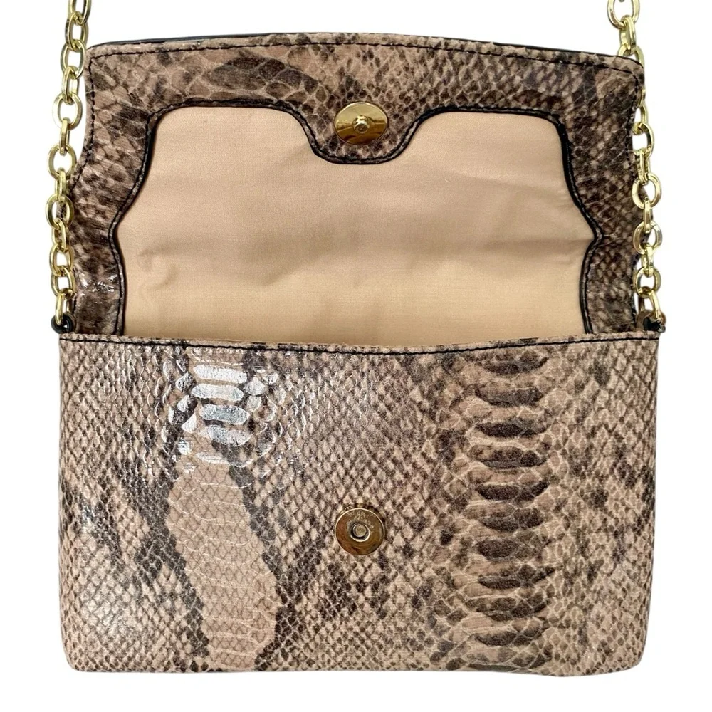 BANANA REPUBLIC Crossbody Shoulder Bag Snakeskin Pattern Gold Tone Hardware